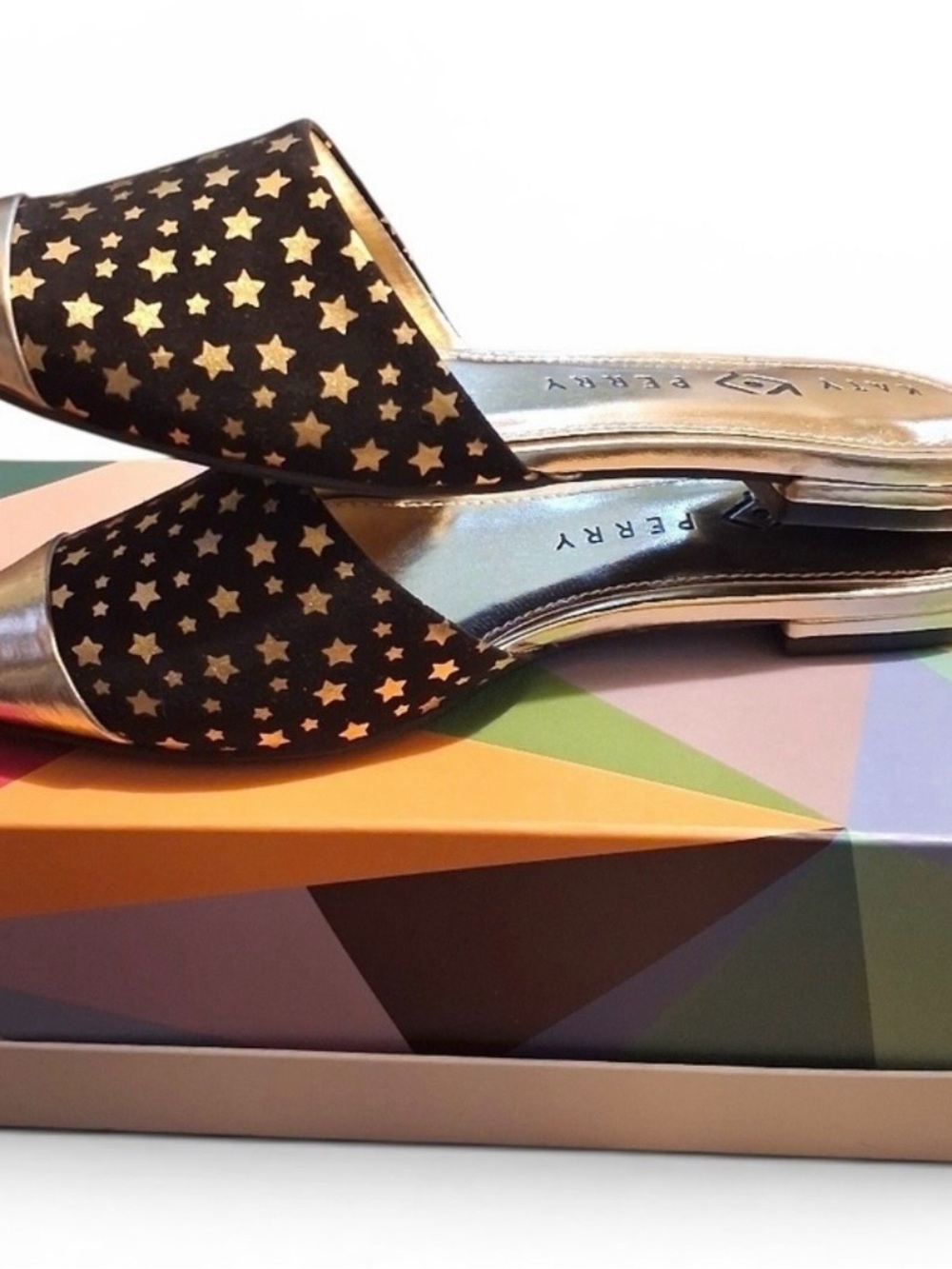 Katy Perry Black Mule with Gold Star Accents